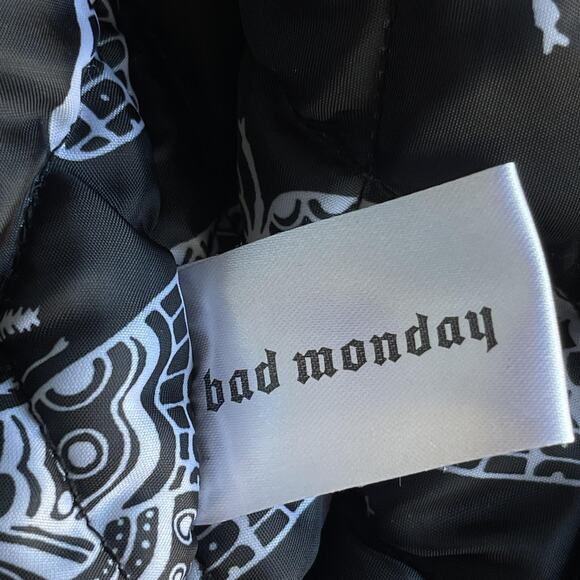 Bad Monday Bomber Jacket Mens Small Black Quilted Skull Moth Embroidered Zip - Picture 9 of 11